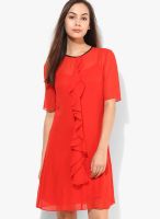 Sisley Red Colored Solid Shift Dress