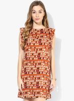 Sisley Rust Colored Printed Shift Dress