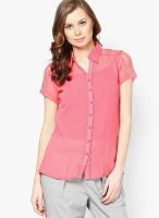 Soie Pink Half Sleeves Shirt With Lacy Back