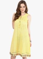 Taurus Yellow Colored Embroidered Shift Dress