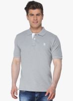 The Cotton Company Grey Milange Solid Polo T-Shirt