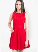 The Vanca Red Colored Solid Skater Dress