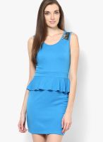Vero Moda Blue Colored Solid Peplum Dress