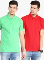 Yellow Submarine Pack Of 2 Solid Green And Red Polo T-Shirt