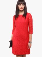 Yepme Red Colored Embroidered Shift Dress