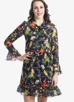 @499 Black Colored Printed Shift Dress