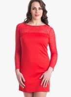 @499 Red Colored Embroidered Shift Dress
