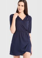 Anaphora Navy Blue Colored Solid Shift Dress