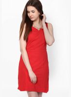 Besiva Red Colored Solid Shift Dress
