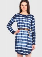 Femenino Blue Colored Printed Shift Dress