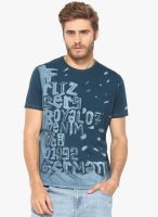 Fritzberg Blue Printed Round Neck T-Shirt