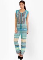 Fusion Beats Aqua Blue Printed Jumpsuit