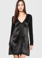 Gas Black Colored Solid Shift Dress