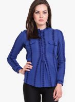 Global Colours Artsilk Dobby Ladies Blue Shirt