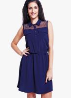 Globus Navy Blue Colored Solid Shift Dress