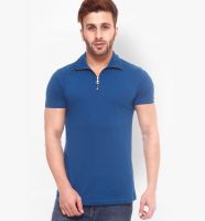Gritstones Blue Solid Polo T-Shirt