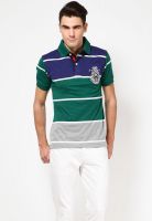 Jogur Green Striped Polo T-Shirts