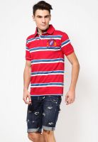 Jogur Red Striped Polo T-Shirts