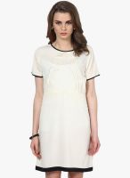 L'Elegantae Cream Colored Solid Shift Dress