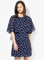 MIAMINX Navy Blue Colored Printed Shift Dress