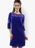 Miss Chase Blue 3/4 Sleeve Solid Shift Mini Dress