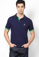 Mufti Navy Blue Solid Polo T-Shirts