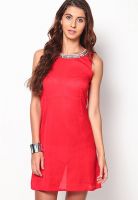 NOI Red Colored Printed Shift Dress