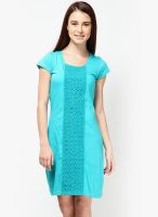 NO CODE Blue Colored Embroidered Shift Dress