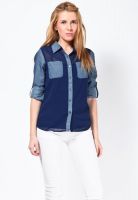 Only Blue Color Block Button Down Shirt