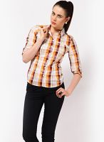 Only Orange 3/4Th Sleeves Checkey Shirt