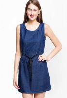 Oxolloxo Blue Colored Solid Shift Dress