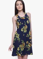 Purys Navy Blue Colored Printed Shift Dress