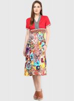 Rain & Rainbow Red Colored Printed Shift Dress