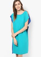 Sisley Aqua Blue Colored Solid Shift Dress
