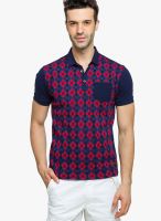 Status Quo Navy Blue Printed Polo T-Shirts