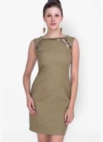 Sugar Her Beige Colored Solid Shift Dress
