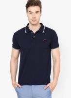 The Vanca Navy Blue Solid Polo T-Shirts