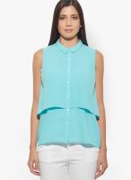 United Colors of Benetton Blue S/Less Shirt With Overlap