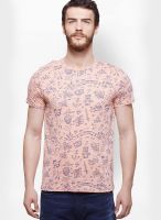 United Colors of Benetton Peach Printed Round Neck T-Shirts