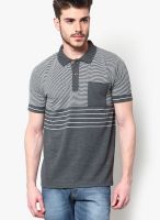 VOI Charcoal Grey Striped Polo T-Shirts