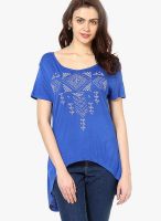 Vedic Blue Printed Cotton Blend T-Shirts