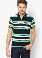 Wilkins & Tuscany Navy Blue Printed Polo T-Shirts