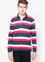 Wills Lifestyle Blue Striped Polo T-Shirts