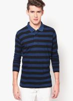 Wills Lifestyle Blue Striped Polo T-Shirts