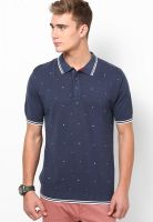 Wills Lifestyle Navy Blue Printed Polo T-Shirts