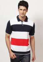 Wills Lifestyle Navy Blue Striped Polo T-Shirts