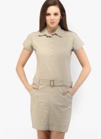X'Pose Beige Colored Solid Shift Dress