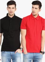 Yellow Submarine Pack Of 2 Solid Black And Red Polo T-Shirt