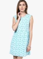 Zink London Blue Colored Printed Shift Dress