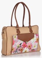 3 Mad Chicks Bird On Unicycle Beige Print Shoulder Bag